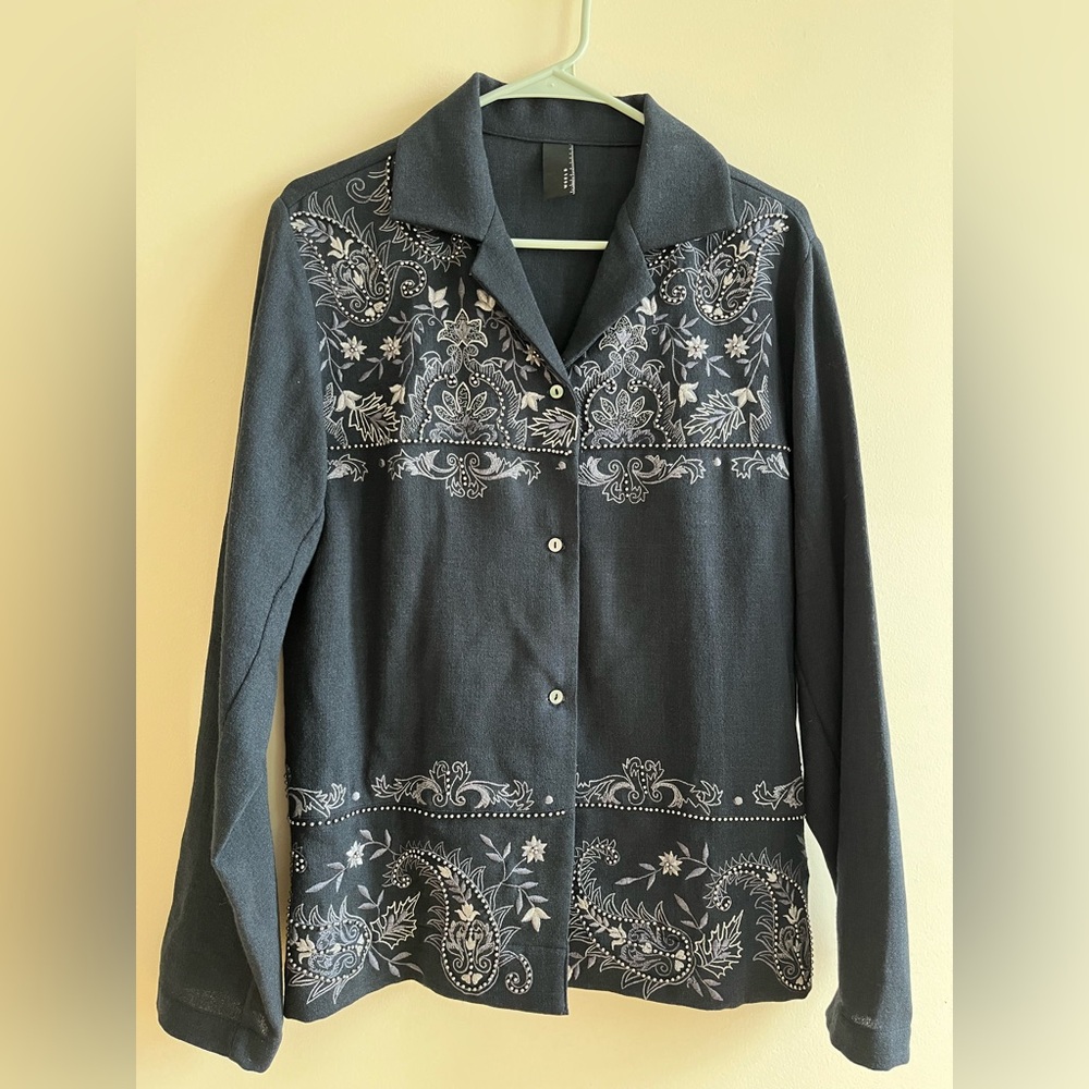 Navy Western Style button up shirt large